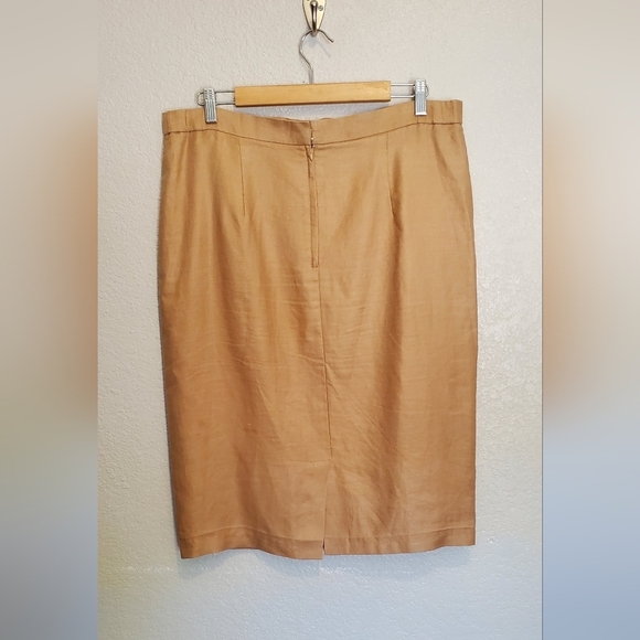 Paola Conte 100% Linen Tan Skirtsuit Jacket & Matching Skirt Set Size 16 - Picture 6 of 6